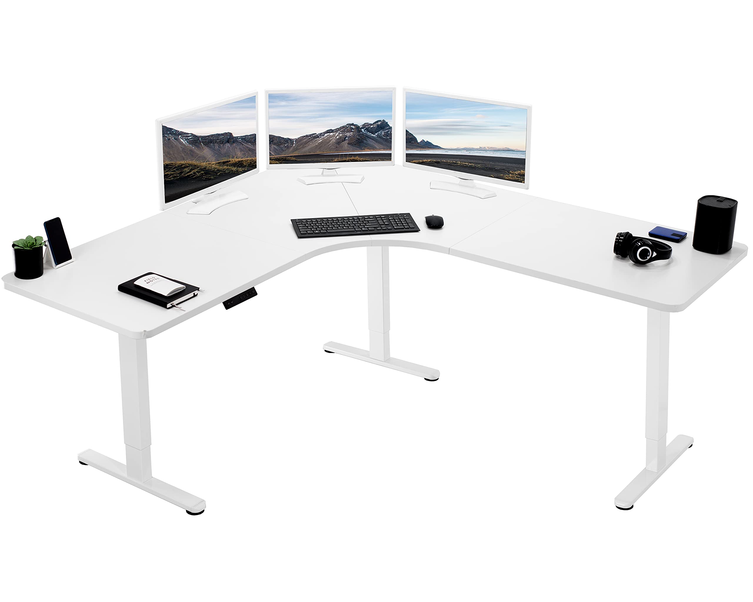 Vivo Electric Height Adjustable 71 X 71 Inch Curved Corner Stand Up De ...