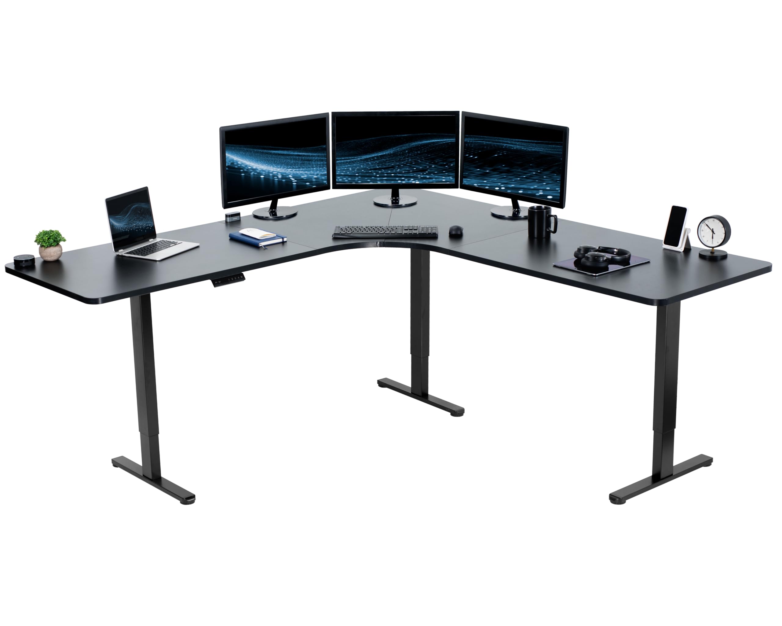 Vivo Electric Height Adjustable 83 X 83 Inch Curved Corner Stand Up De ...