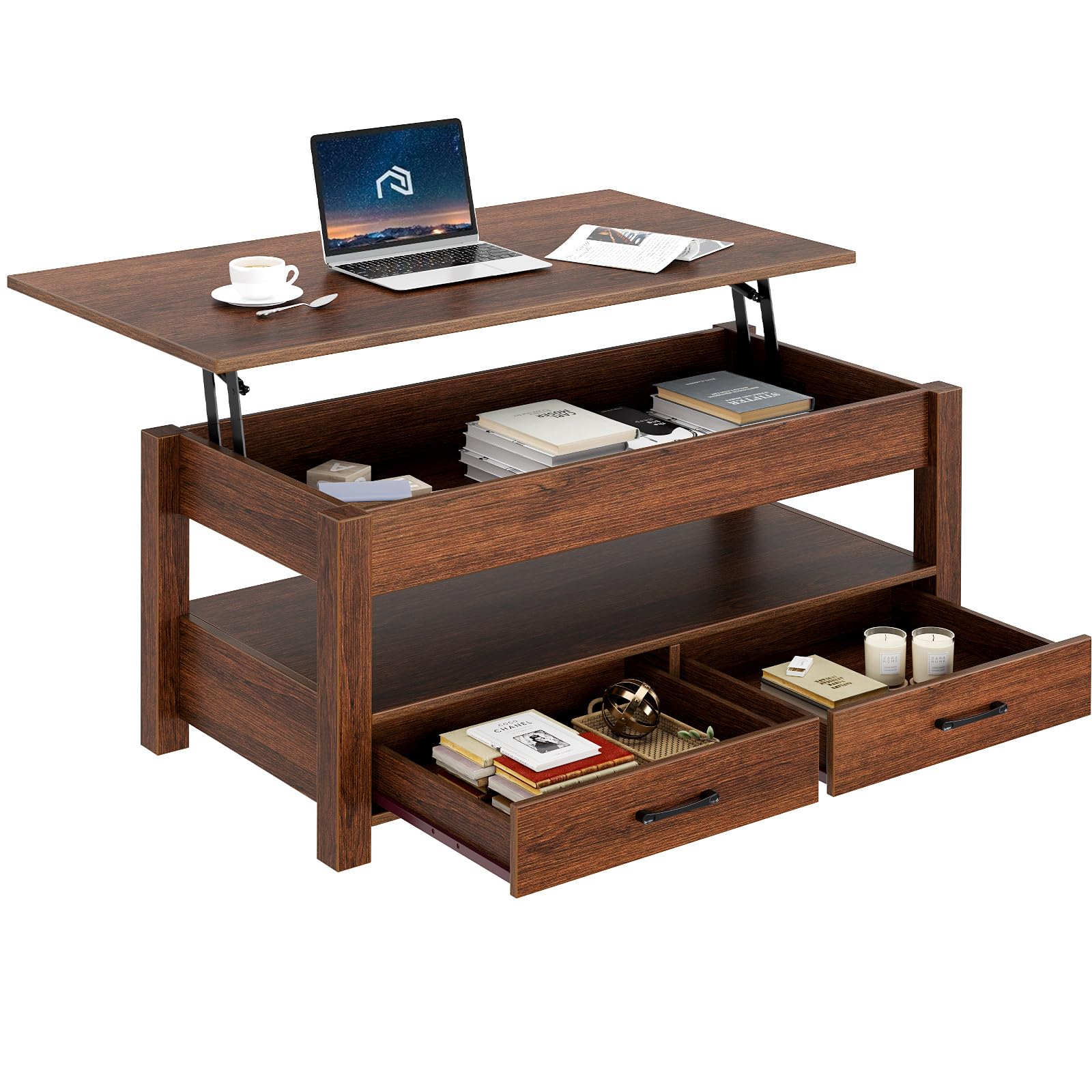 Rolanstar Coffee Table, Lift Top Coffee Table With Drawers And Hidden ...