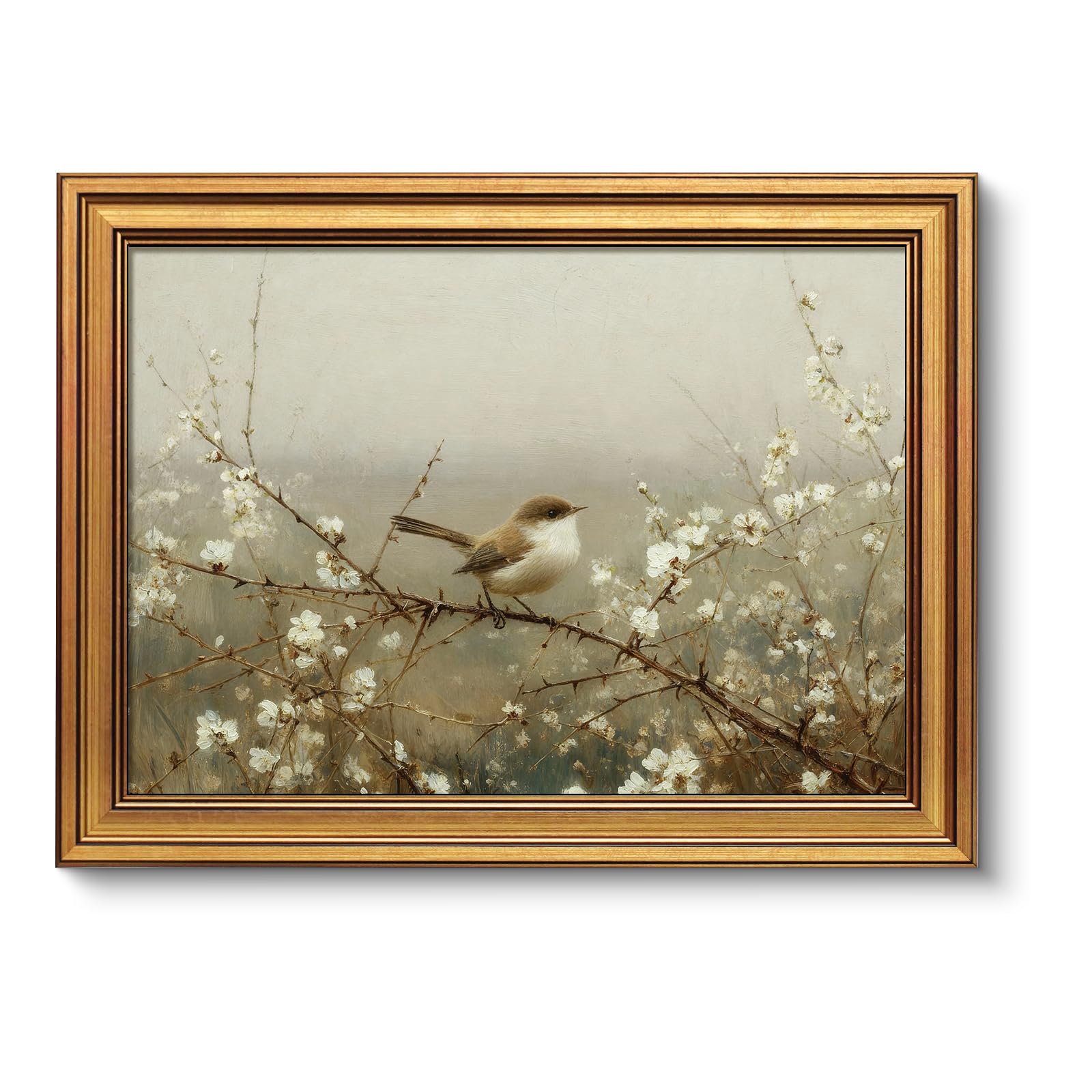 VIYYIEA Vintage Gold Framed Wall Art for Living Room, Sparrow Canvas P ...
