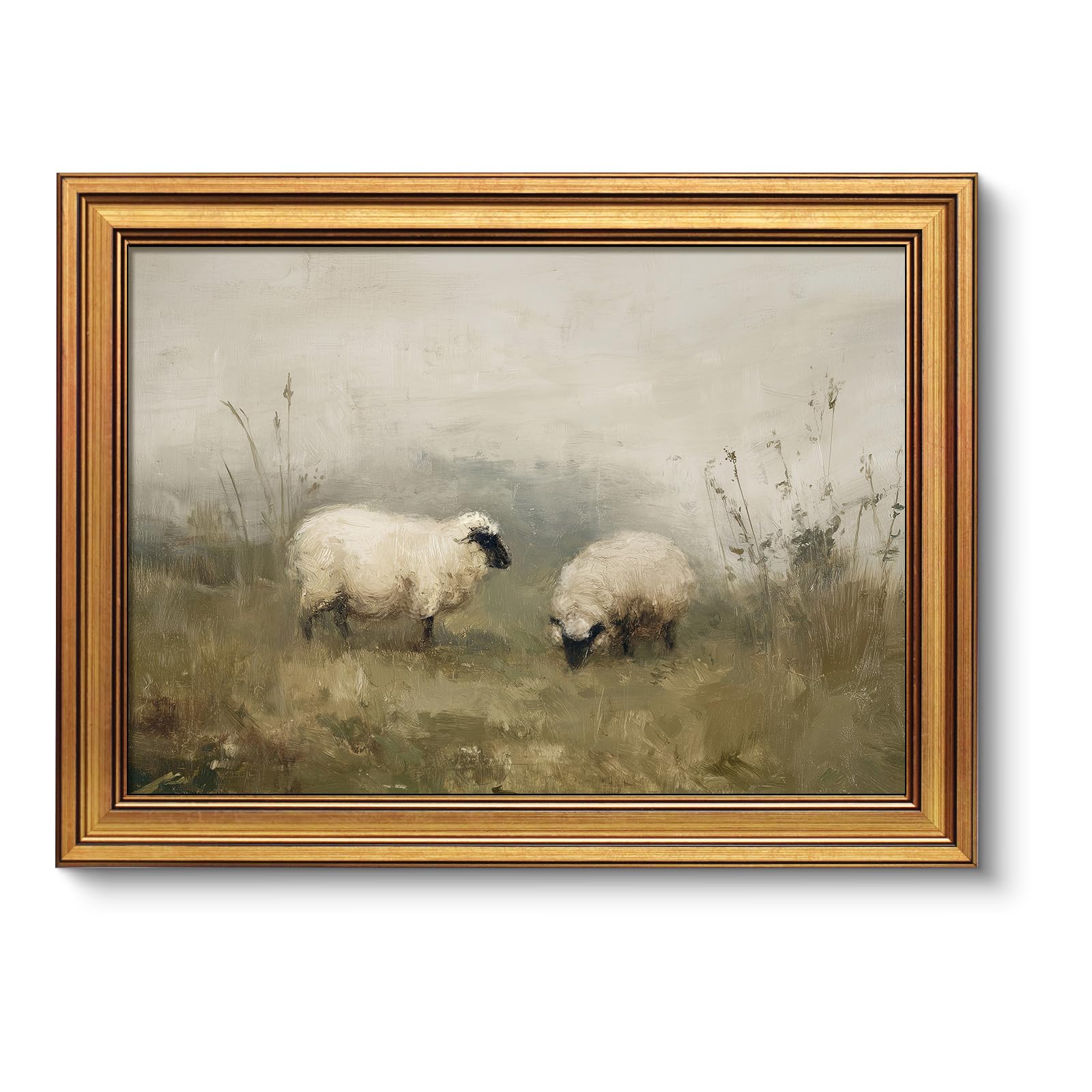 VIYYIEA Vintage Gold Framed Wall Art for Living Room, Sheep Canvas Pri ...