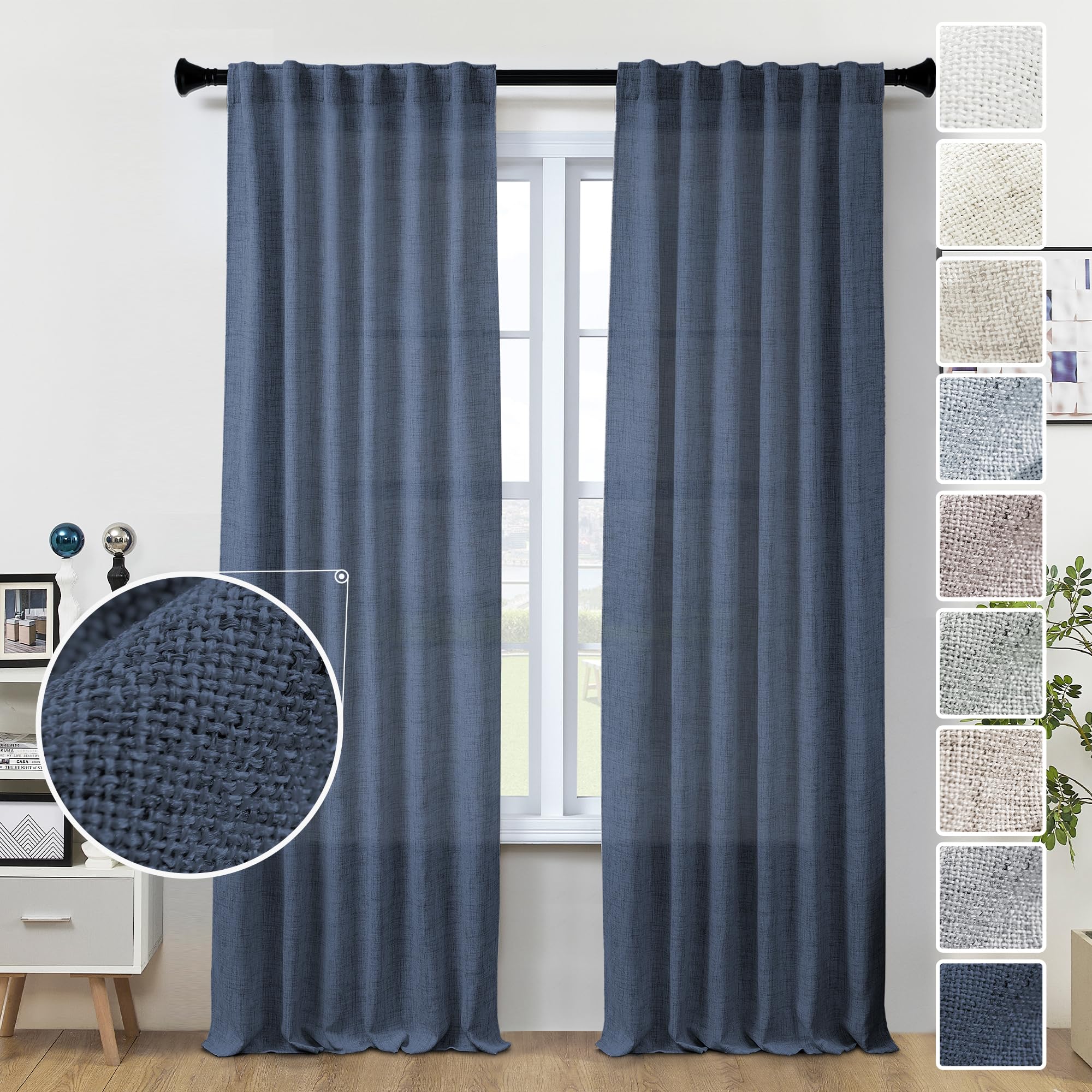 Meetbily 108 Inches Long Linen Sheer Curtains For Living Room 2 Panels ...