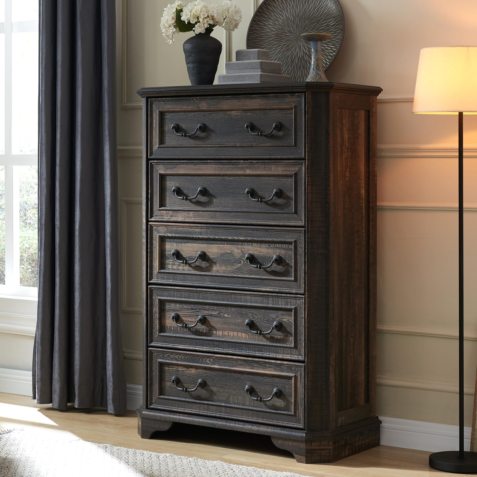 T4Tream Farmhouse 5 Drawers Dresser For Bedroom, 48' Tall Wood Rustic