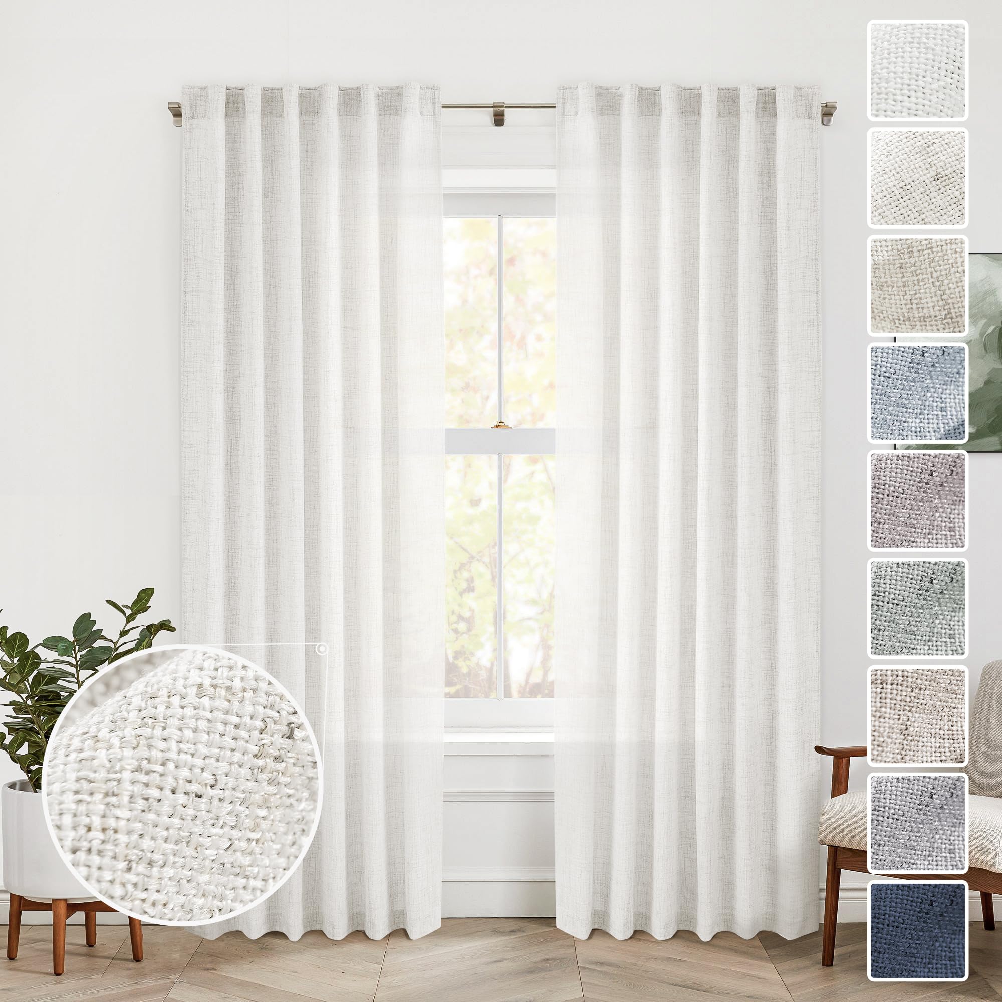 Meetbily 92 Inches Long Modern Farmhouse Linen Curtains For Living Roo ...