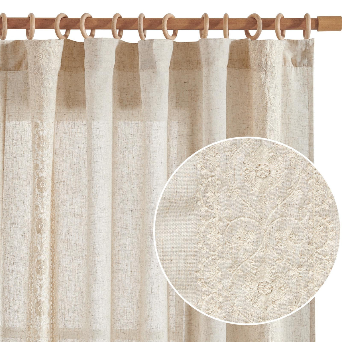 Jinchan Linen Curtains For Bedroom Ivory Vintage Floral Farmhouse Curt ...