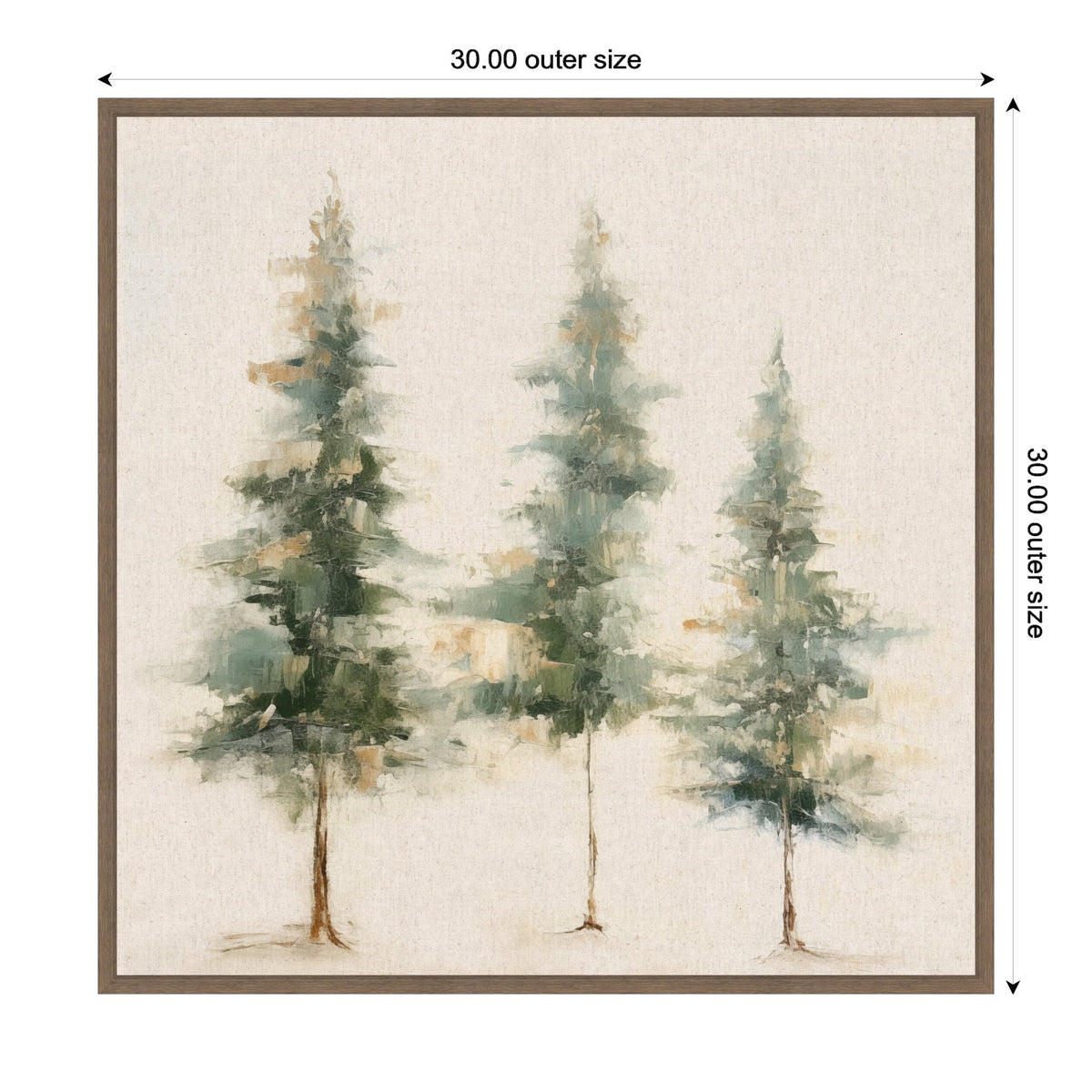 Sylvie Abstract Forest Evergreen Trees on Neutral Linen Framed Canvas by The Creative Bunch Studio