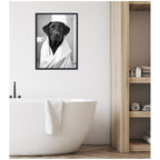 Sylvie Black Lab Bathroom Art Towel Robe Black and White Framed Canvas by The Creative Bunch Studio