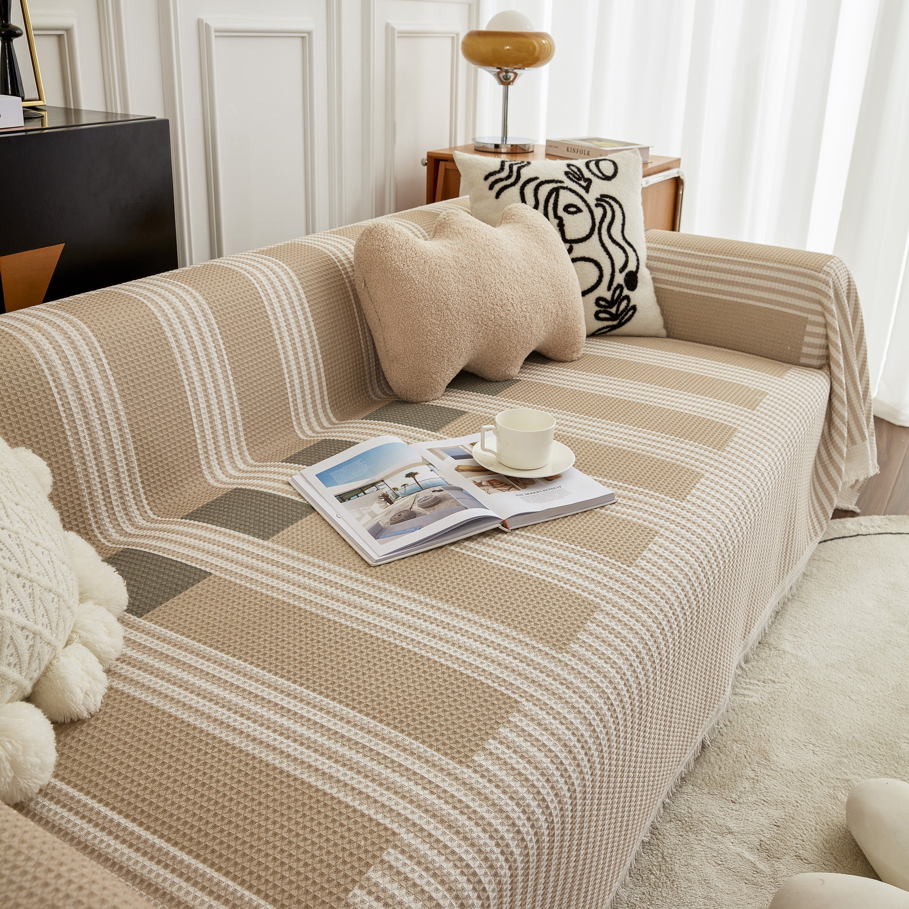 Waffle Lattice Fabric Sofa Cover, Multi-purpose Soft Sofa Throw, Couch Cover Blanket Throws for Couches