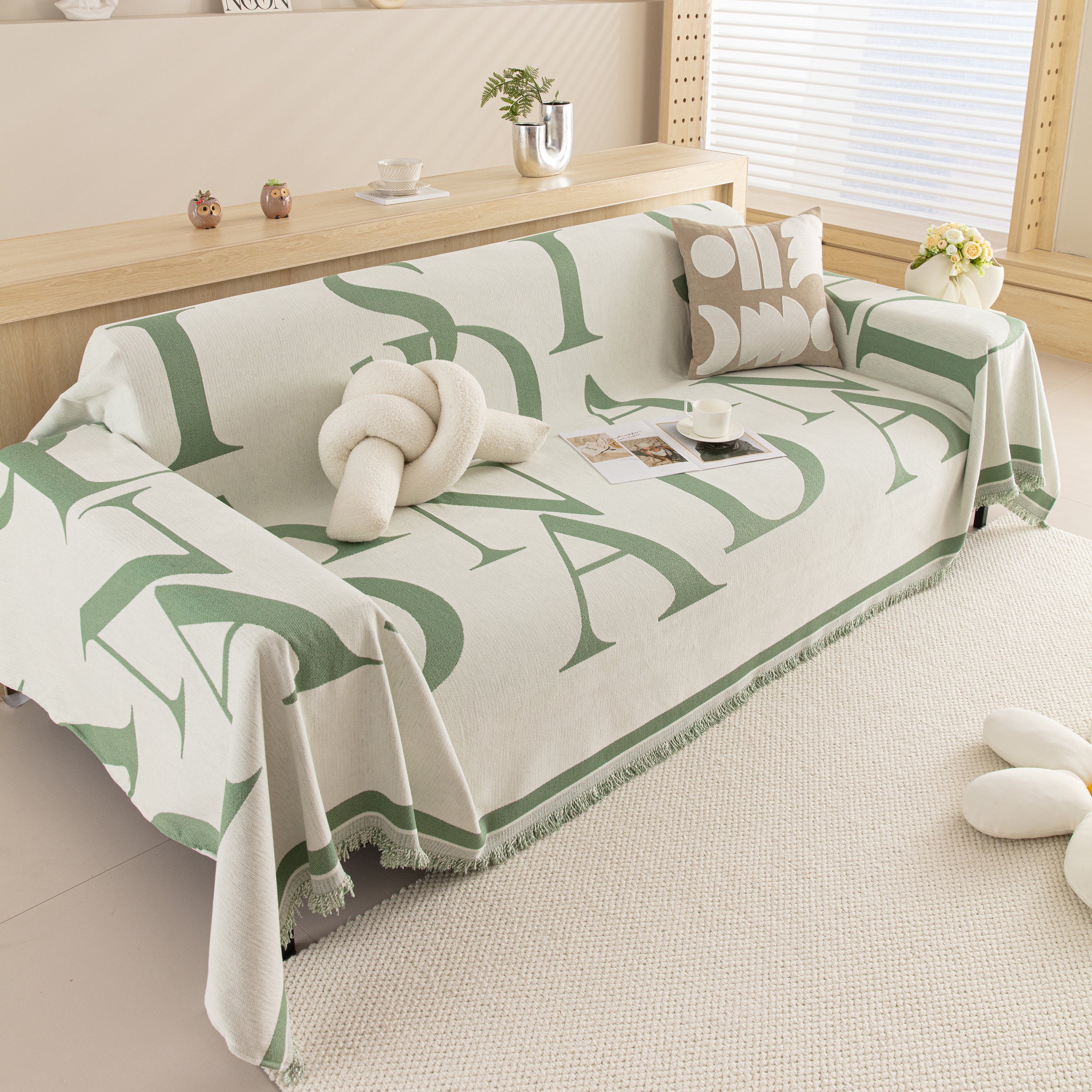 Chenille Jacquard Alphabet Sofa Blanket Cover, L Shape Sofa Cover, Reversible Couch Covers for Dogs