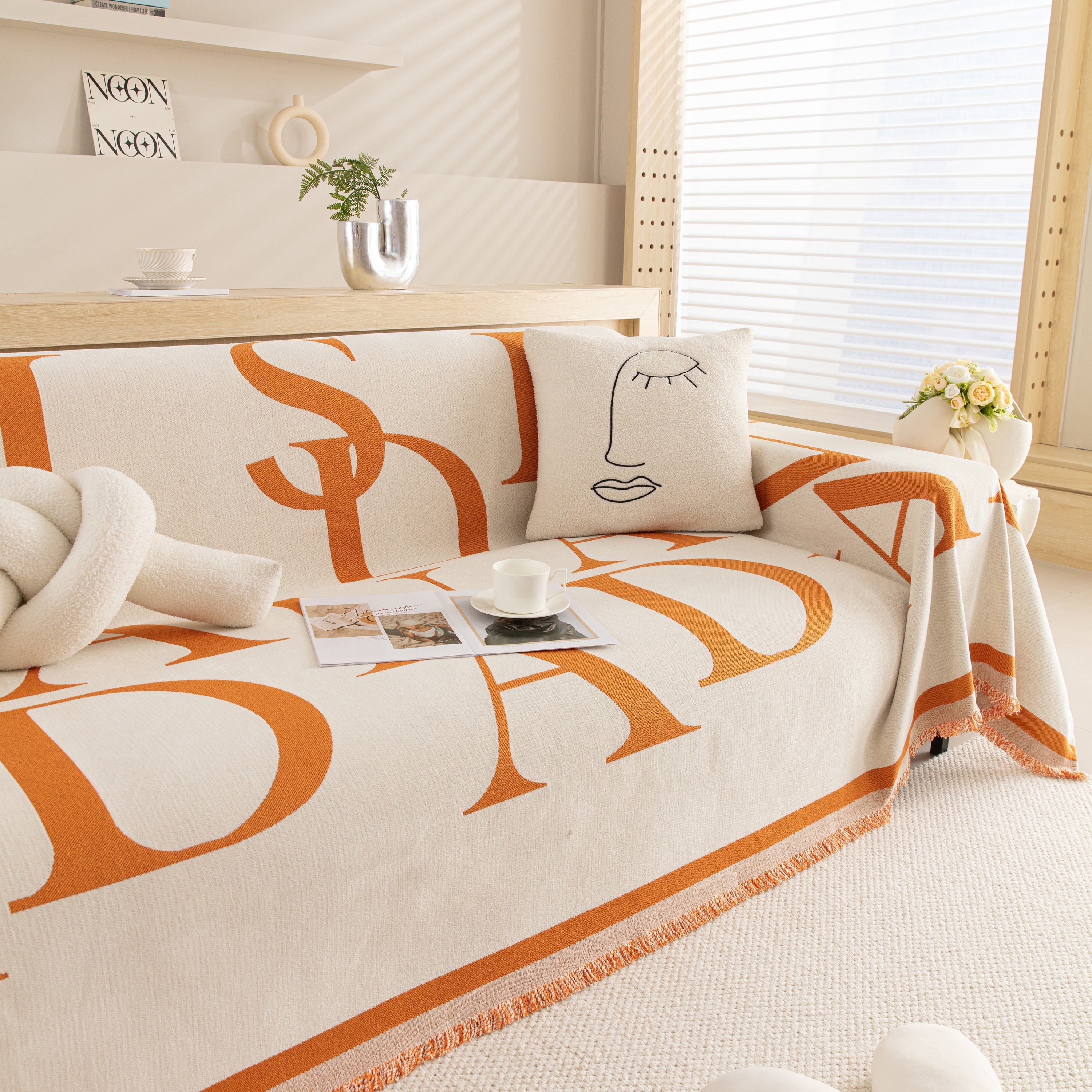 Chenille Jacquard Alphabet Sofa Blanket Cover, L Shape Sofa Cover, Reversible Couch Covers for Dogs