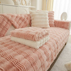 Soft Thick Faux Fur Sofa Cover Stripe Fluffy Fuzzy Non-Slip Washable Couch Covers