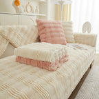 Soft Thick Faux Fur Sofa Cover Stripe Fluffy Fuzzy Non-Slip Washable Couch Covers