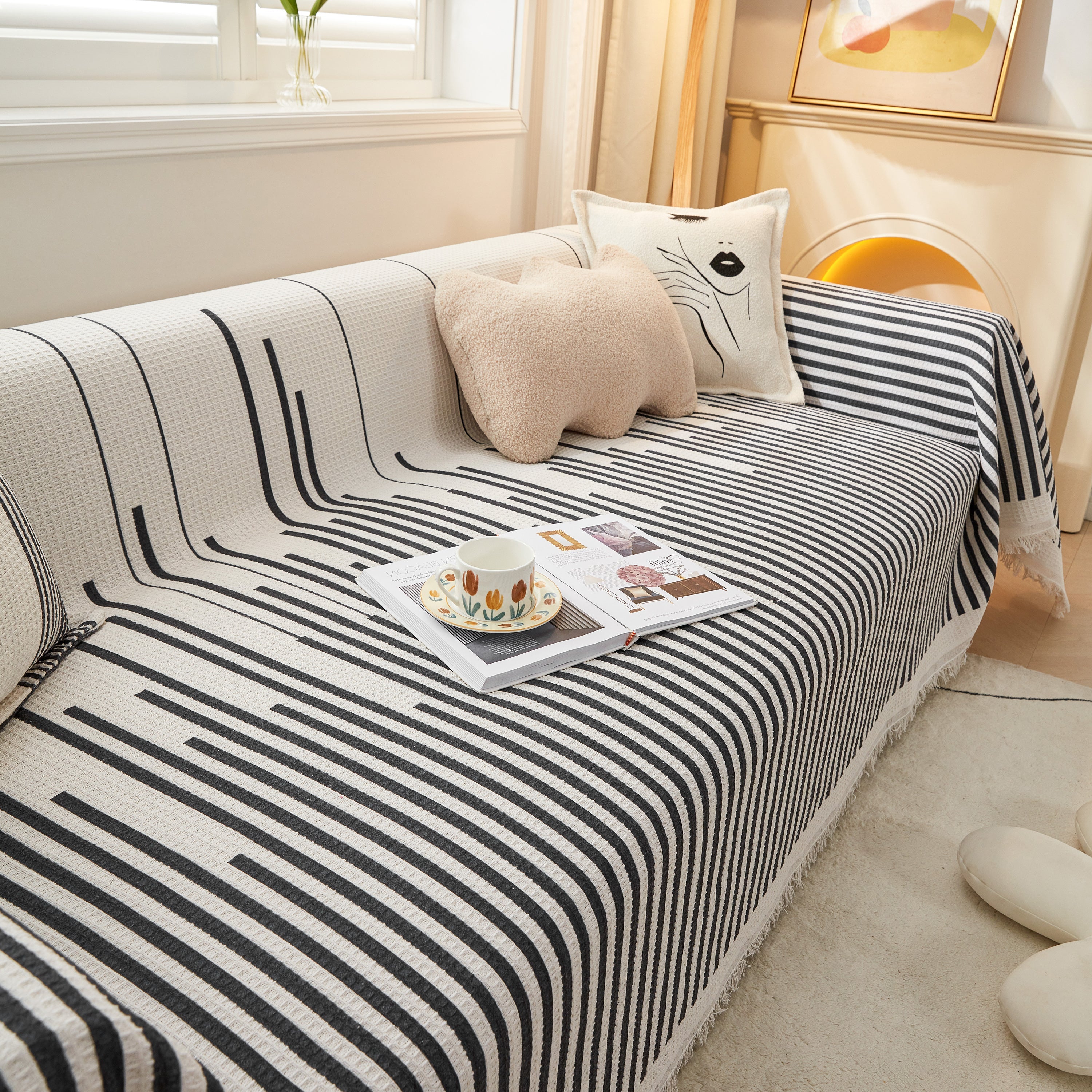 Couch Cover for Most Shape Sofas, Waffle Lattice Sofa Cover Throw, Washable Furniture Covers for Pets