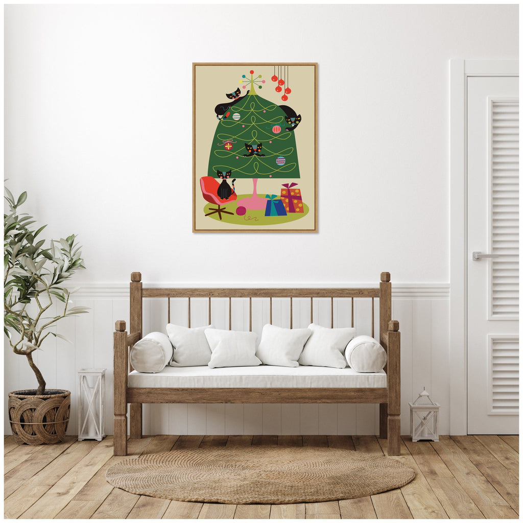 Sylvie Framed Canvas Retro Cats And Christmas Tree by Rachel Lee