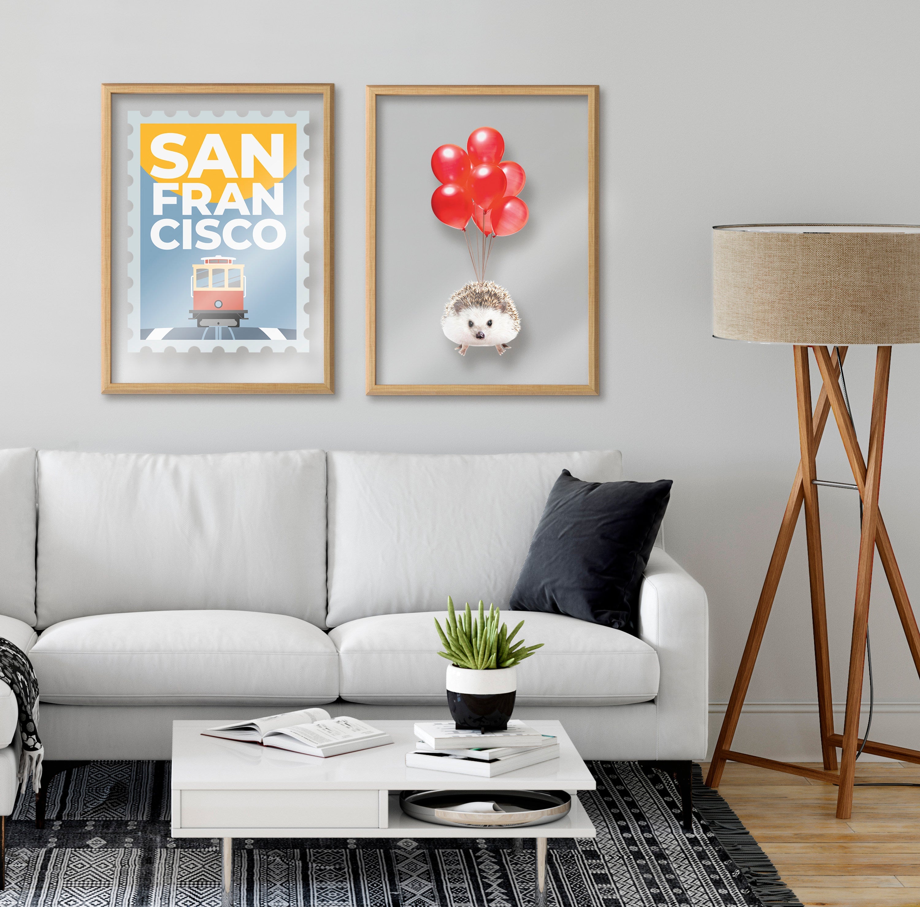 Blake Hedgehog Balloons Framed Printed Glass by Amy Peterson Art Studio