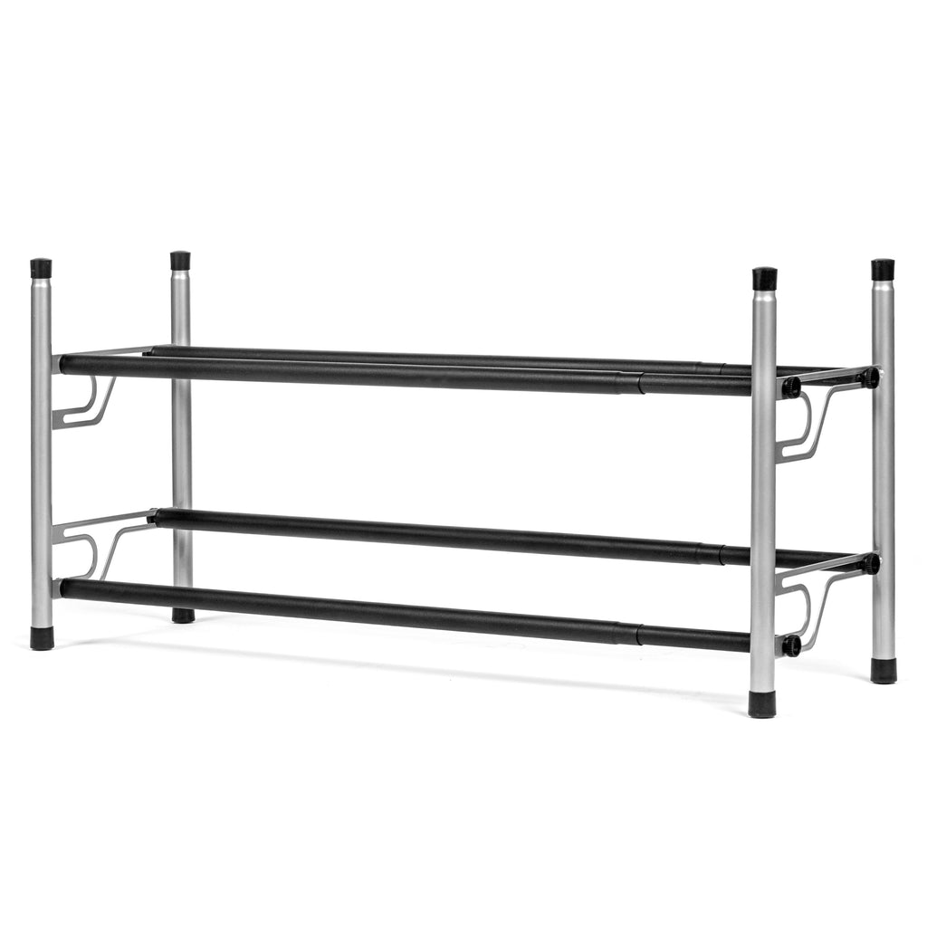 Adjustable Expandable Shoe Rack, 2-Tier, Flat or Angled Shelves, Chrome