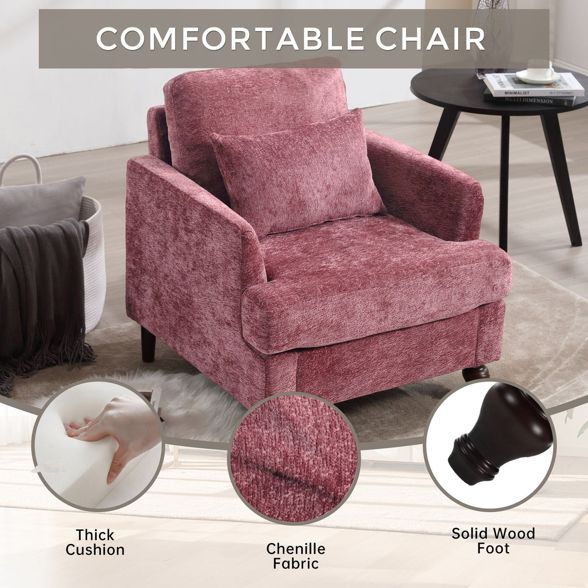 Modern Mid Century Wood Frame Armchair With Tufted Design