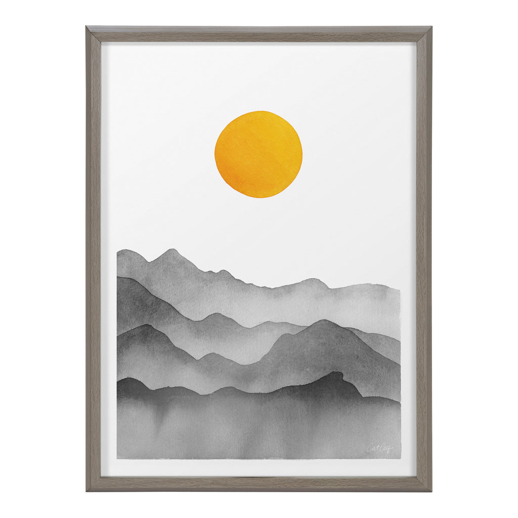 Blake Black Yellow Mountain Range Silhouette Framed Printed Glass by Cat Coquillette