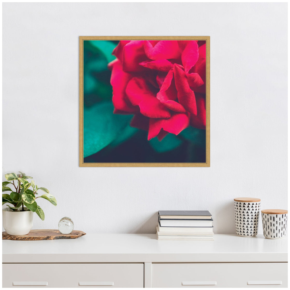 Sylvie Red Velvet Garden Rose Framed Canvas by Stephanie Klatt