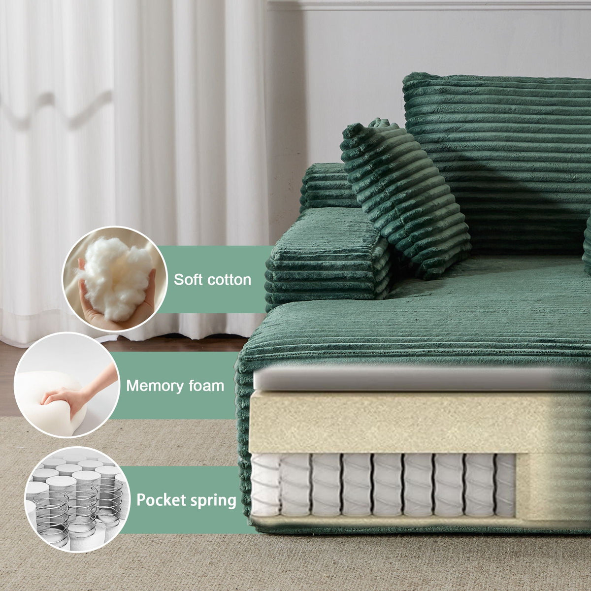 Oversized Chaise Lounge Chair Cozy Cloud Couch With 3 Throw Pillows And Wide Armrest