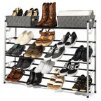 5-Tier Slide-n-Adjust Shoe Rack, Expandable Free-Standing Organizer, Silver & Black