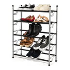 5-Tier Slide-n-Adjust Shoe Rack, Expandable Free-Standing Organizer, Silver & Black
