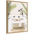 Sylvie Penguins in Palm Bathtub Framed Canvas by Amy Peterson