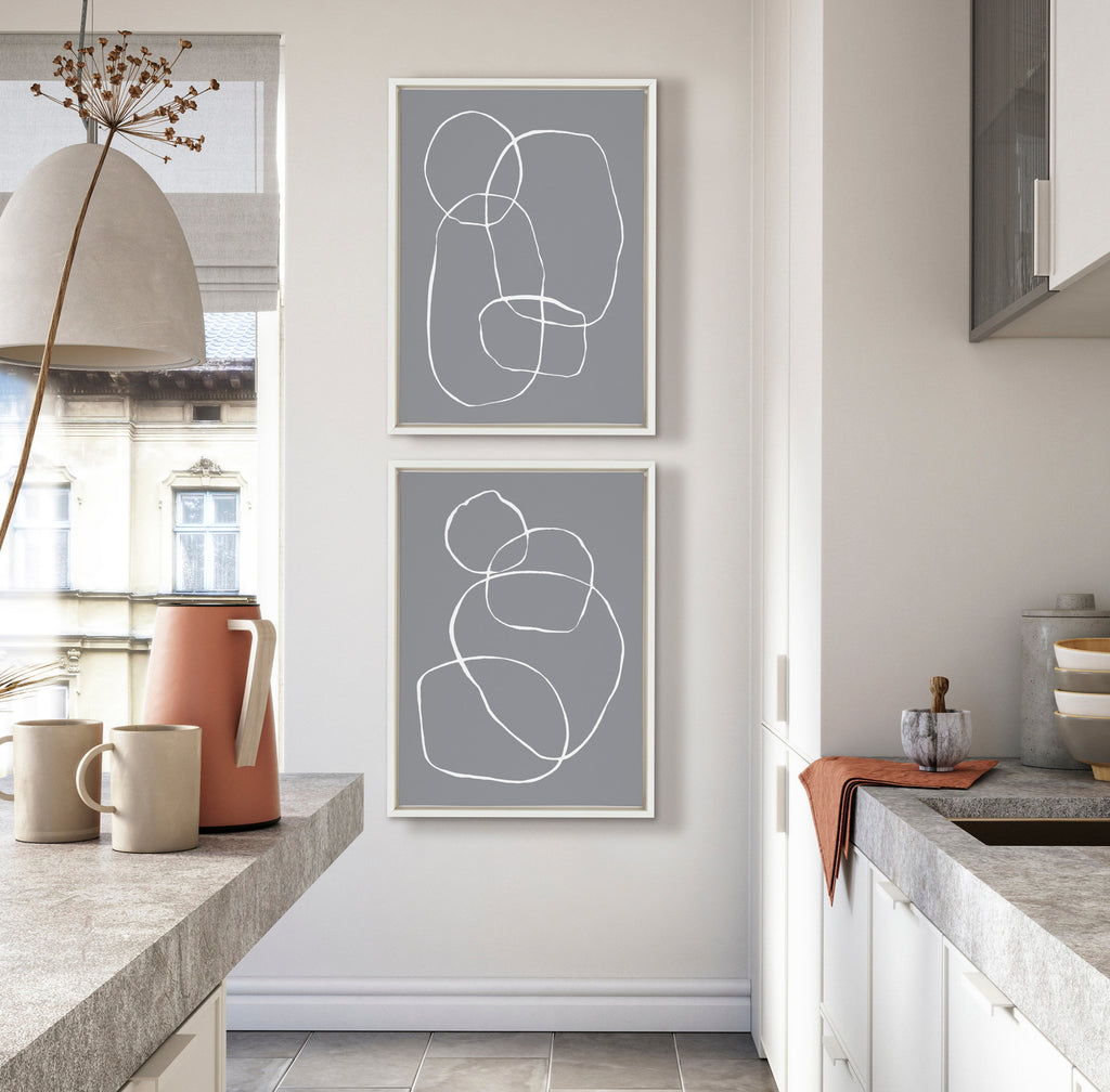 Sylvie Gray Going in Circles Framed Canvas Set by Teju Reval of SnazzyHues