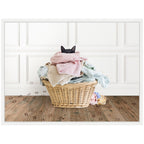 Sylvie Cat in a Basket Traditional Laundry Framed Canvas by Amy Peterson