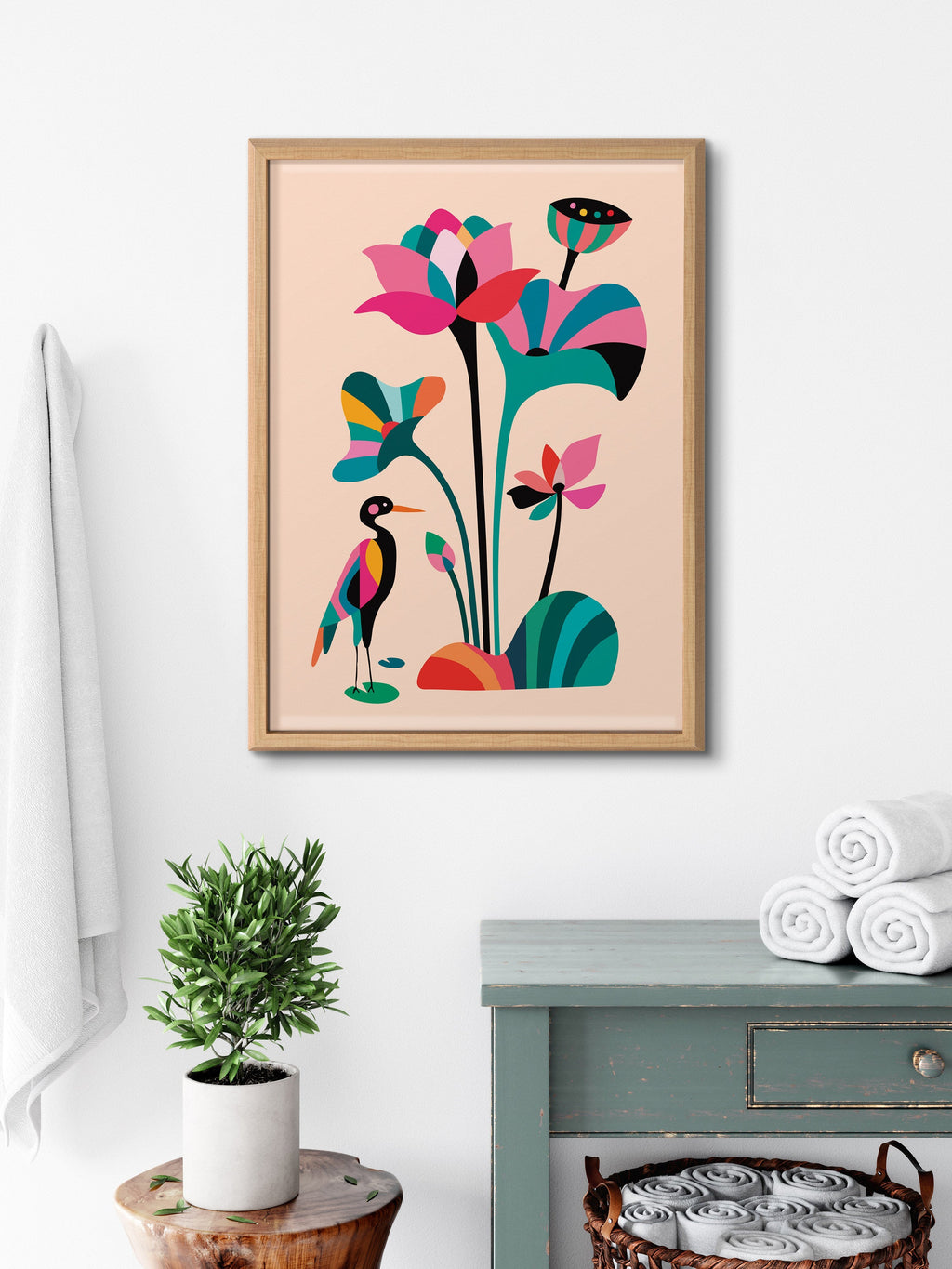 Blake Mid Century Modern Lotus Framed Printed Glass by Rachel Lee of My Dream Wall