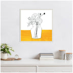 Sylvie Minimalist Floral Vase on Yellow Table Framed Canvas by Teju Reval