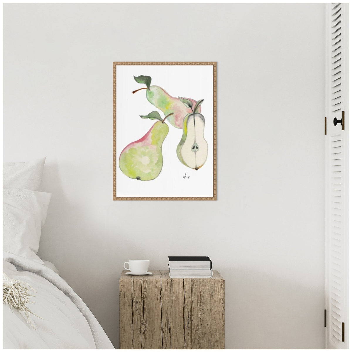 Sylvie Watercolor Green Pears Framed Canvas by Viola Kreczmer