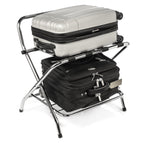 2-Tier Folding Luggage Rack with High Back, Rubber Feet, Black Alloy Steel