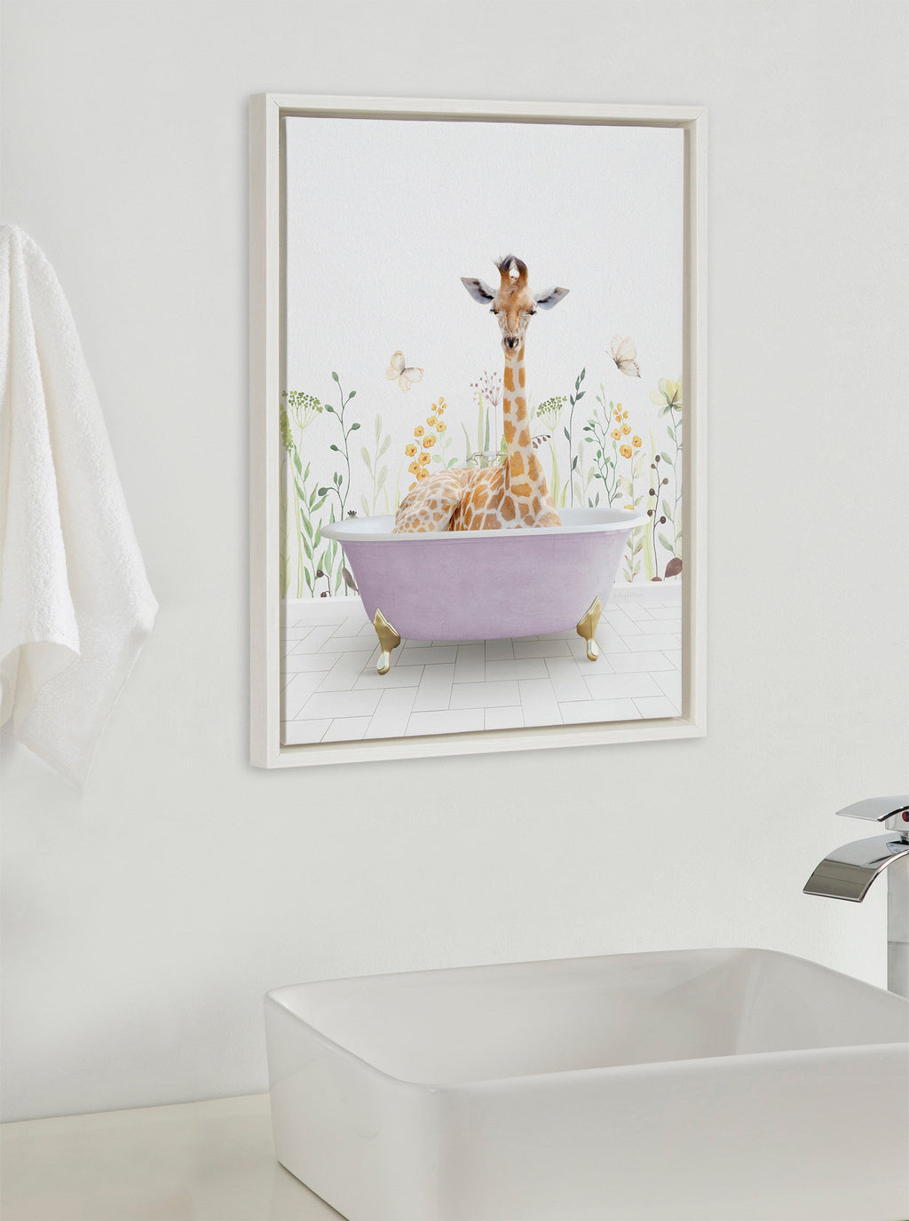 Sylvie Giraffe In Spring Bath Framed Canvas by Amy Peterson Art Studio