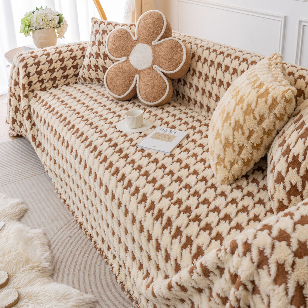 Luxury Plush Universal Couch Cover Blanket, Washable Couch Protector Houndstooth Sofa Covers