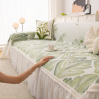 Botanical Sofa Cover with Chiffon Skirt, Floral Couch Throw Blanket for All-Season