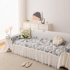 Botanical Sofa Cover with Chiffon Skirt, Floral Couch Throw Blanket for All-Season