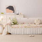 Botanical Sofa Cover with Chiffon Skirt, Floral Couch Throw Blanket for All-Season