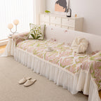 Botanical Sofa Cover with Chiffon Skirt, Floral Couch Throw Blanket for All-Season