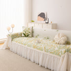 Botanical Sofa Cover with Chiffon Skirt, Floral Couch Throw Blanket for All-Season