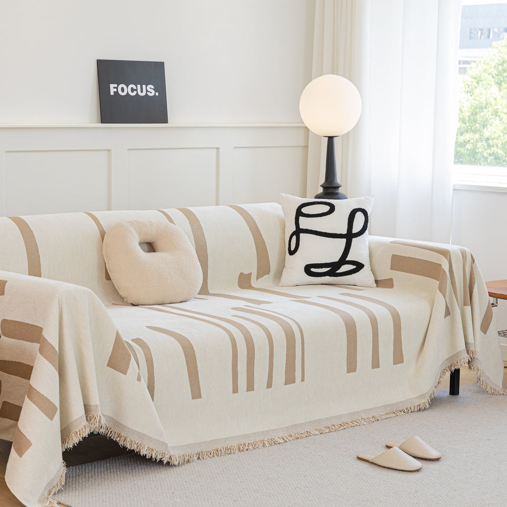 Soft Cozy Chenille Throw Cover for Couch with Tassel Accents, Dustproof Soft Throws for Sofa