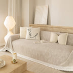 Sofa Cover Throw with Lace Trim & Pom-Pom Fringe, Decorative Couch Cover Blanket