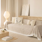 Sofa Cover Throw with Lace Trim & Pom-Pom Fringe, Decorative Couch Cover Blanket