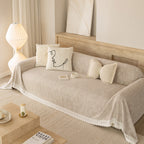 Sofa Cover Throw with Lace Trim & Pom-Pom Fringe, Decorative Couch Cover Blanket