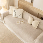 Sofa Cover Throw with Lace Trim & Pom-Pom Fringe, Decorative Couch Cover Blanket