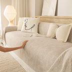 Sofa Cover Throw with Lace Trim & Pom-Pom Fringe, Decorative Couch Cover Blanket