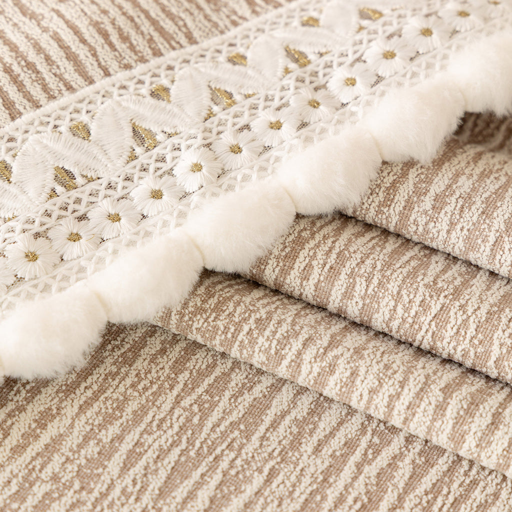Sofa Cover Throw with Lace Trim & Pom-Pom Fringe, Decorative Couch Cover Blanket