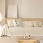Sofa Cover Throw with Lace Trim & Pom-Pom Fringe, Decorative Couch Cover Blanket