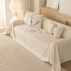 Sofa Cover Throw with Lace Trim & Pom-Pom Fringe, Decorative Couch Cover Blanket