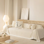 Sofa Cover Throw with Lace Trim & Pom-Pom Fringe, Decorative Couch Cover Blanket